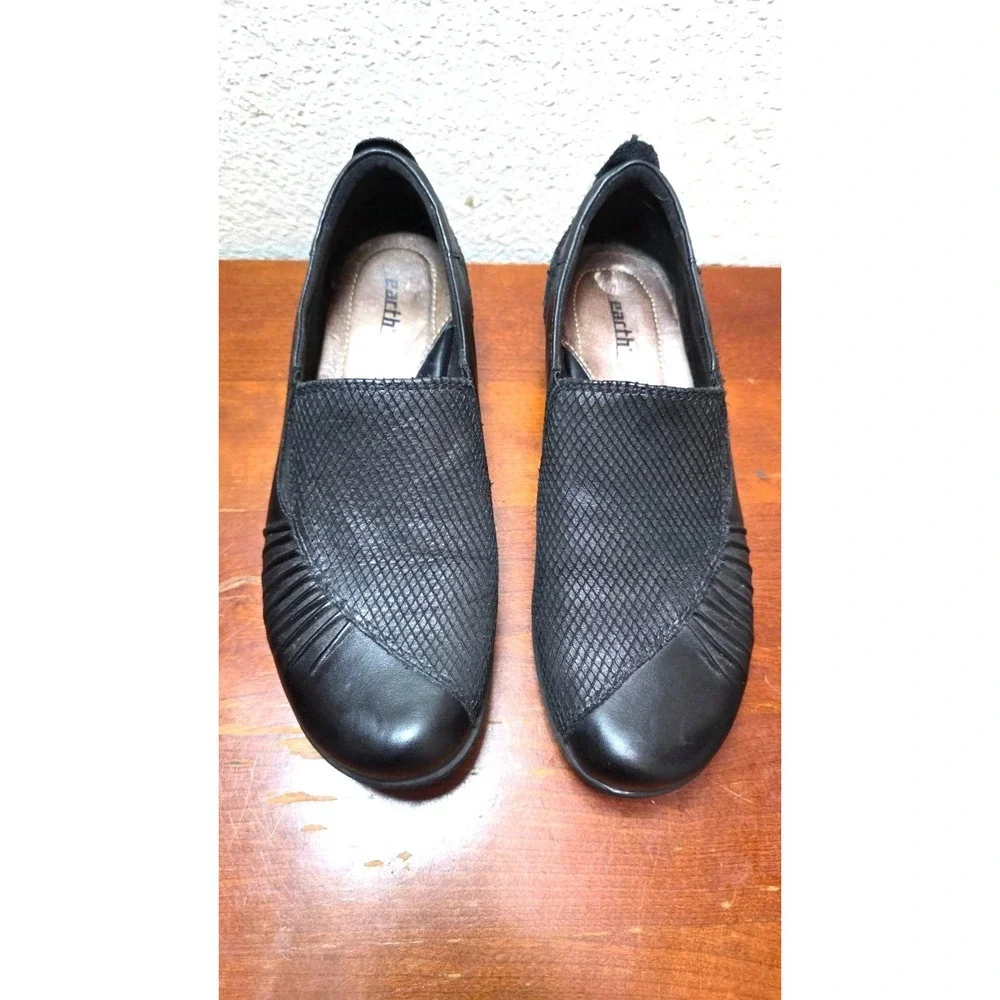 Earth Dorado Leather & Mesh Black Slip-On Shoes‎ Grunge Goth Work Size 8B